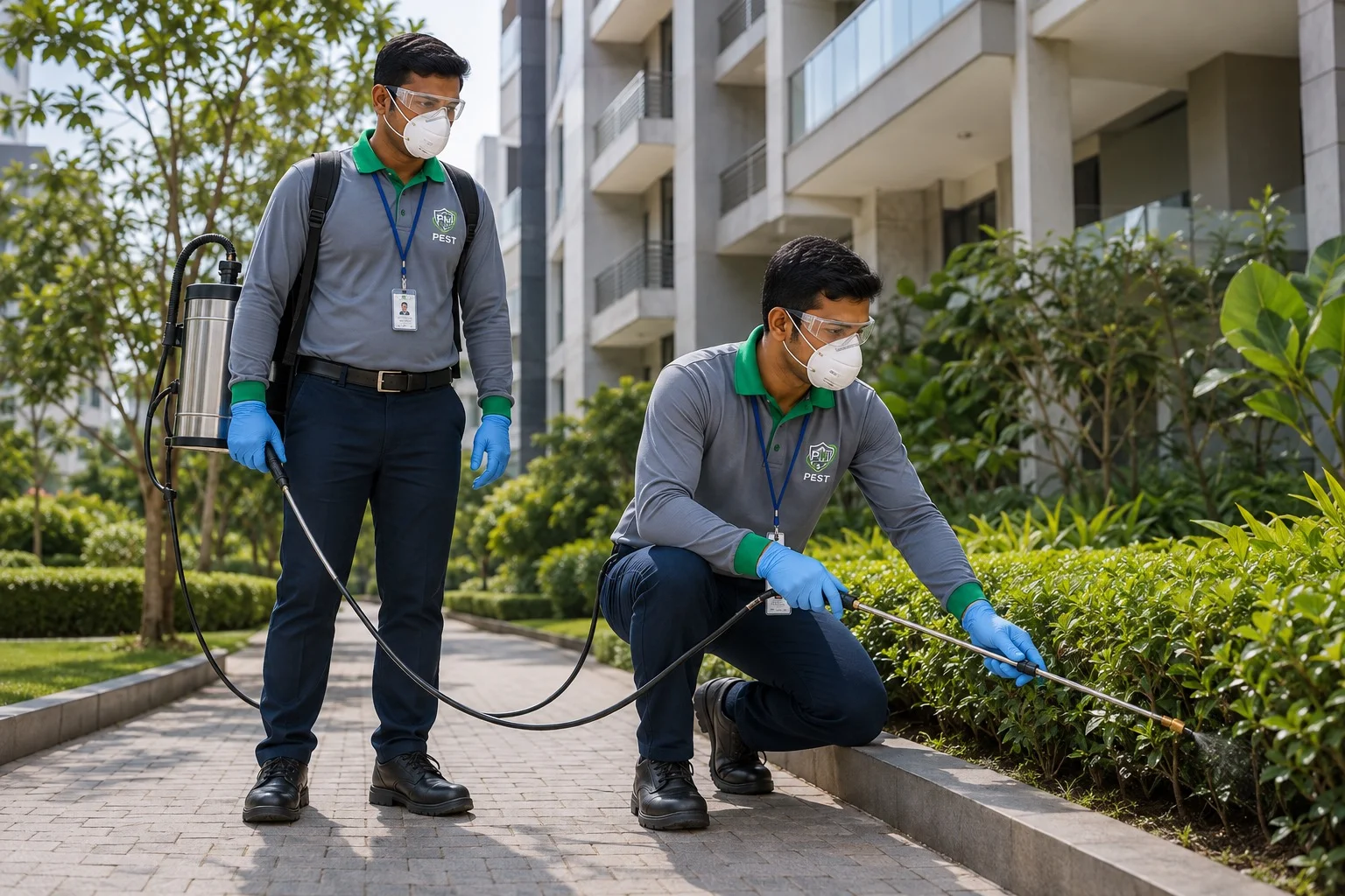 PMI technicians carrying out a scheduled treatment visit