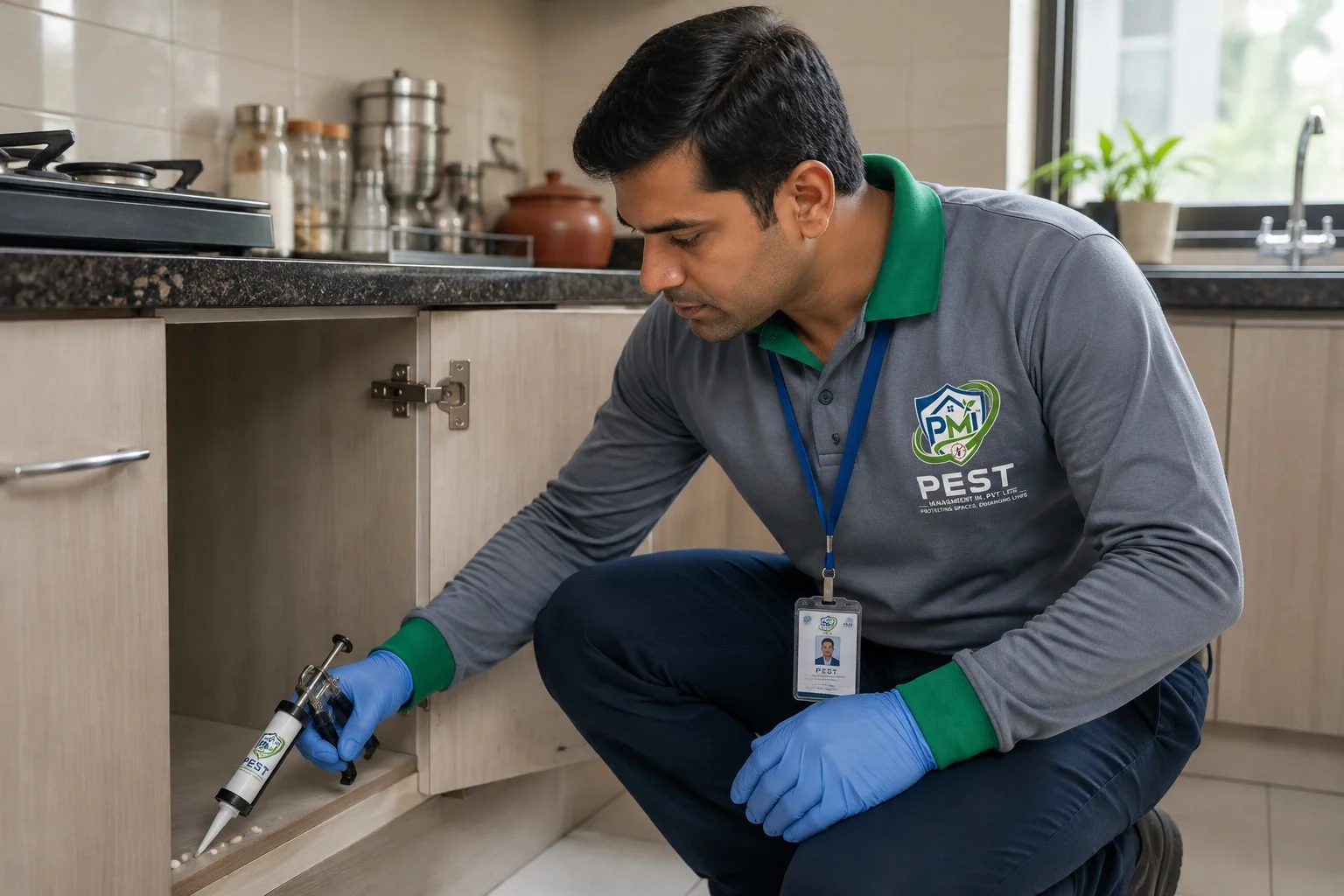 Cockroach Control treatment being carried out by a PMI technician