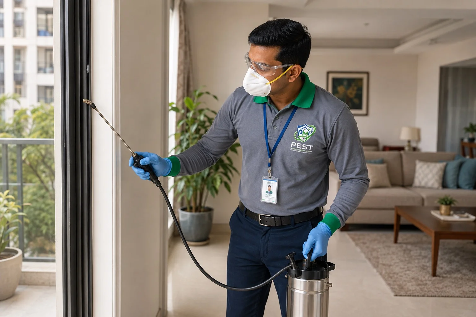 General Pest Control treatment being carried out by a PMI technician